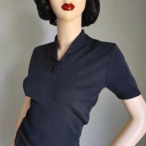 1950's Black Nylon Pinup Top, size Small or XS